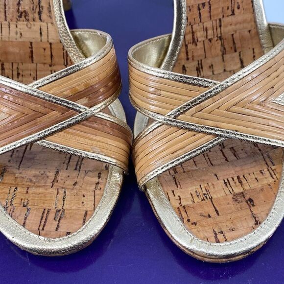 Enzo Angiolini Bamboo Easenya Open Toe Heels Leather‎ Gold Natural 6.5 - Picture 7 of 15